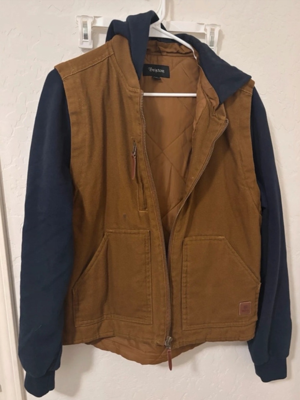 Brixton Two-Tone Hooded Field Jacket in Brown and Navy